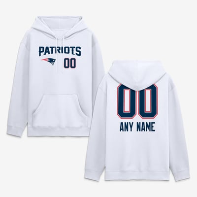 New England Patriots  Touchdown Wordmark Personalized Name & Number Hoodie - White