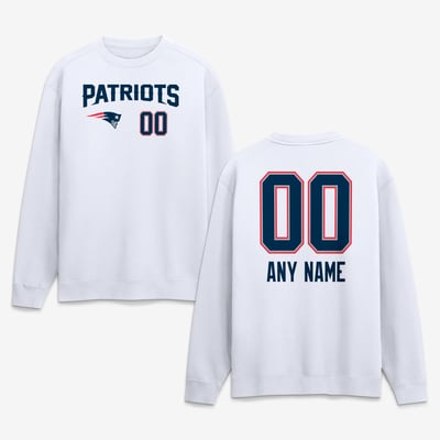 New England Patriots  Touchdown Wordmark Personalized Name & Number Sweatshirt - White