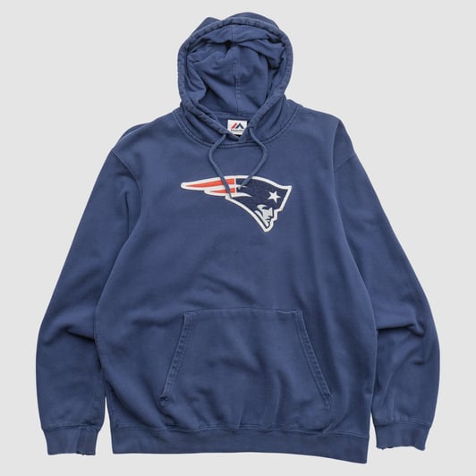 New England Patriots Majestic 2010s Hooded Pullover Sweatshirt - Navy - XL by Fanatics Real Vintage