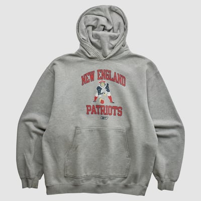 New England Patriots Reebok 2000s Hooded Pullover Sweatshirt - Gray - M by Fanatics Real Vintage