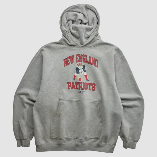 New England Patriots Reebok 2000s Hooded Pullover Sweatshirt - Gray - M by Fanatics Real Vintage