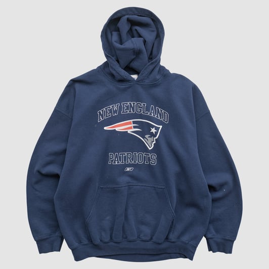 New England Patriots Reebok 2000s Hooded Pullover Sweatshirt - Navy - XL by Fanatics Real Vintage