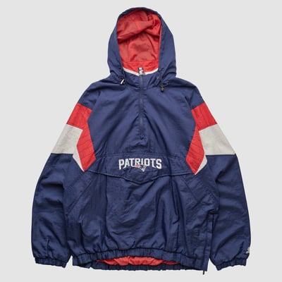 New England Patriots Starter 90s Hooded 1/4 Zip Jacket - Navy - L by Fanatics Real Vintage