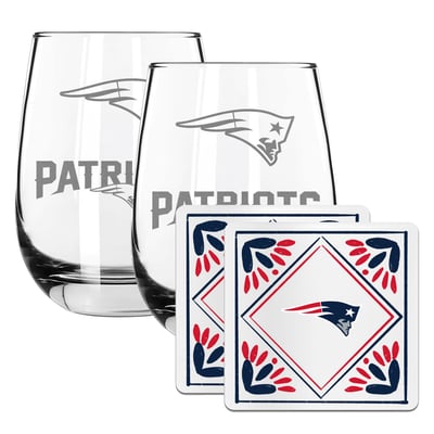 New England Patriots The Memory Company 15oz. Stemless Wine Glass & Coaster Set