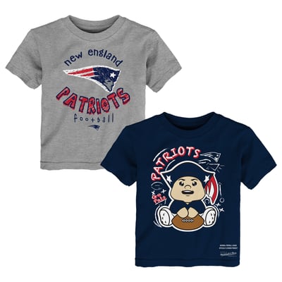  New England Patriots Mitchell & Ness Toddler Two-Pack Sketched Up T-Shirt Set  - Navy/Heather Gray