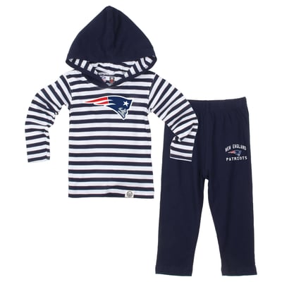  New England Patriots Wes & Willy Toddler Stripe Hooded Long Sleeve and Pant Set - Navy
