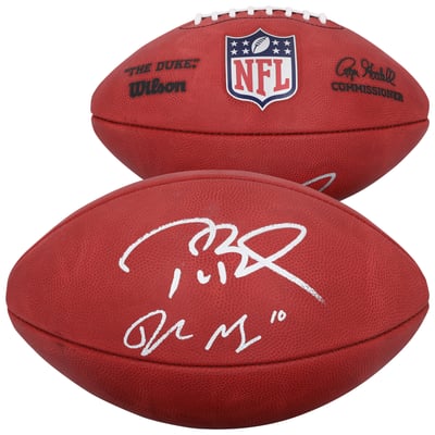 Tom Brady & Drake Maye New England Patriots Autographed Fanatics Authentic Wilson Duke Full Color Football