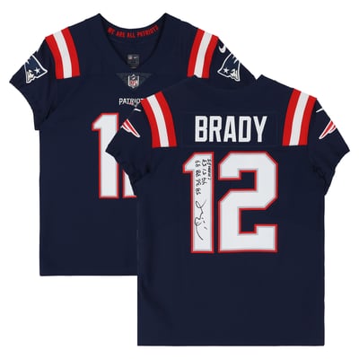 Tom Brady New England Patriots Autographed Fanatics Authentic Nike Navy Color Rush Elite Jersey with "SB 36 38 39 49 51 53 Champs" Inscription 