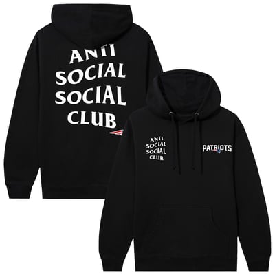 New England Patriots AntiSocialSocialClub x NFL Unisex Snap Hoodie - Black