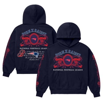 New England Patriots Born x Raised Unisex Crest Hoodie - Navy