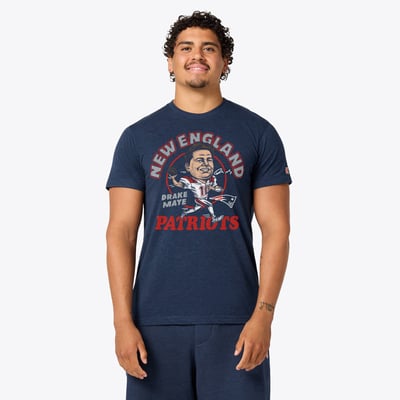 Drake Maye New England Patriots Homage Unisex Caricature Player Graphic Tri-Blend T-Shirt - Navy