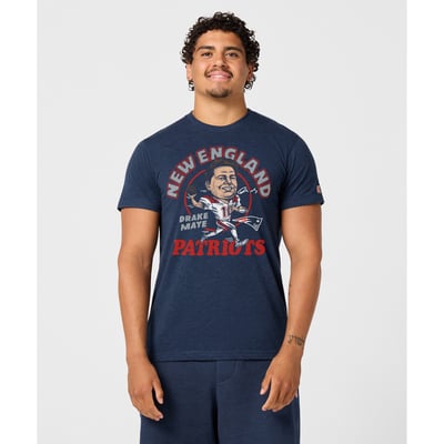 Drake Maye New England Patriots Homage Unisex Caricature Player Graphic Tri-Blend T-Shirt - Navy