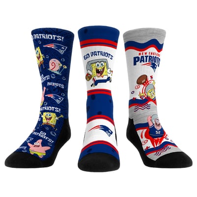 New England Patriots Rock Em Unisex x Nickelodeon Spongebob Squarepants 3-Pack Crew Socks Set - 