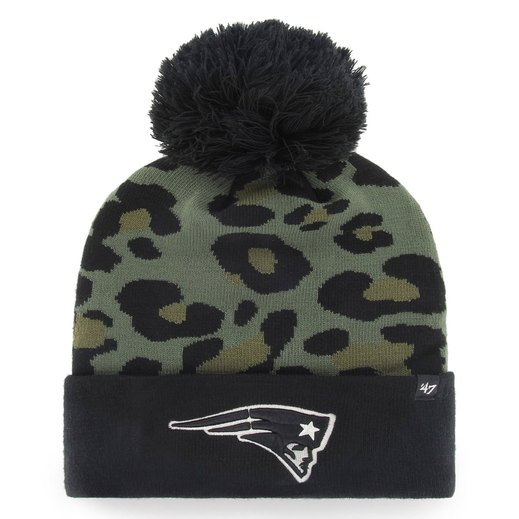 NWT New England Patriots NFL Prototype Leopard Print Knit Beanie with Pom black-new-england-patriots-  main image 2