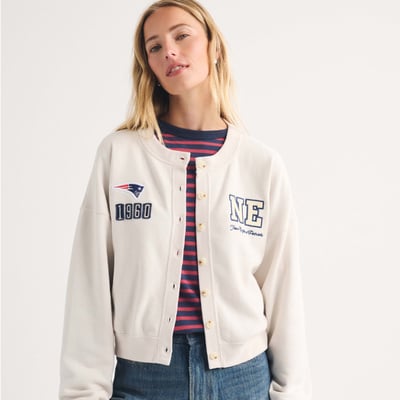 New England Patriots Abercrombie & Fitch Women's Full-Button Cardigan - Cream