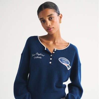 New England Patriots Abercrombie & Fitch Women's Merino Wool-Blend Henley Sweater - Navy