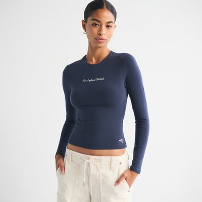New England Patriots Abercrombie & Fitch Women's Script Long Sleeve T-Shirt - Navy