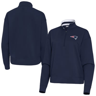 New England Patriots Antigua Women's Goddess Quarter-Zip Pullover - Navy