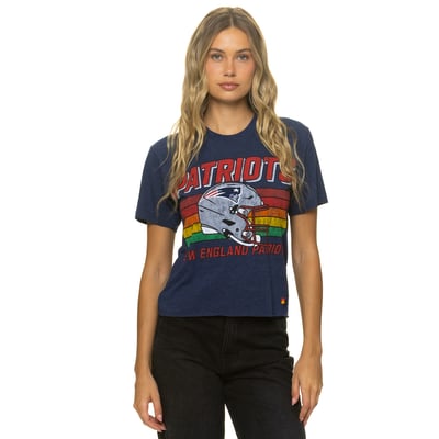 New England Patriots Aviator Nation Women's Boxy Boyfriend Tri-Blend T-Shirt - Navy