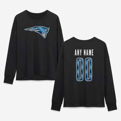 New England Patriots Women's Forged Mascot Personalized Name & Number Long Sleeve T-Shirt - Black