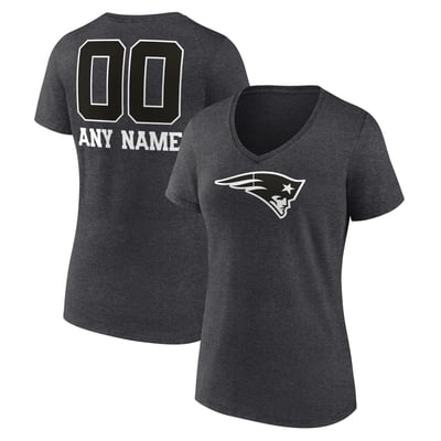 New England Patriots Women's Personalized Name & Number Monochrome V-Neck T-Shirt - Charcoal