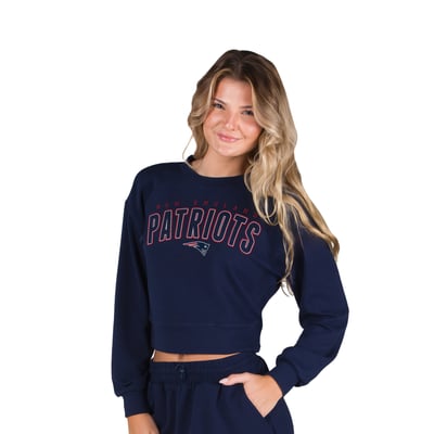  New England Patriots Concepts Sport Women's Kingston Long Sleeve Lounge Cropped Tri-Blend Top - Navy