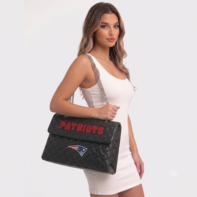 New England Patriots Cuce Women's Vegan Leather Oversized Tote Bag - Black