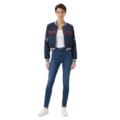 New England Patriots FABGATING by Cuce Women's Cropped Team Full-Zip Bomber Jacket - Navy