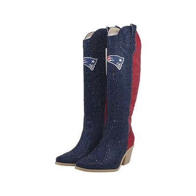  New England Patriots FABGATING by Cuce Women's Two-Tone Crystal Cowboy Boot - Navy