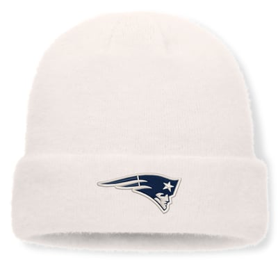 New England Patriots Fanatics Women's Puff Fuzzy Fleece Cuffed Knit Hat - White