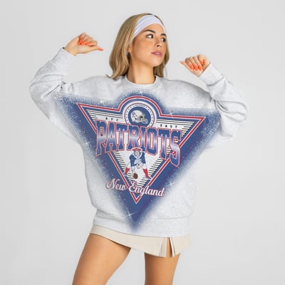 New England Patriots Gameday Couture Women's Chasing Victory Rhinestone Spray Oversized Fleece Sweatshirt - Heather Gray
