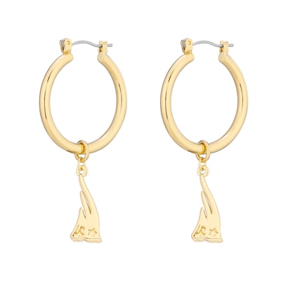  New England Patriots LUV AJ Women's XL Logo Charm Hoop Earrings - Gold