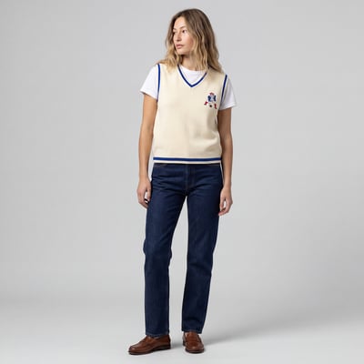 New England Patriots Mitchell & Ness Women's Retro Roots V-Neck Sweater Vest - Cream