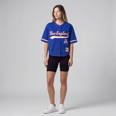 New England Patriots Mitchell & Ness Women's Retro Roots Baseball Jersey - Royal