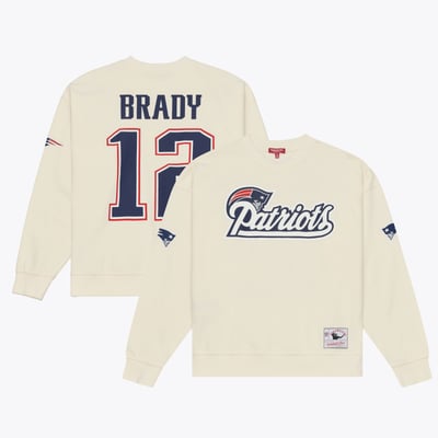 Tom Brady New England Patriots Mitchell & Ness Women's Retired Legend Name & Number Crewneck Sweatshirt - Cream
