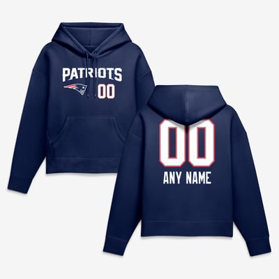 New England Patriots Women's Touchdown Wordmark Personalized Name & Number Hoodie - Navy