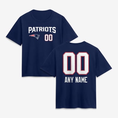 New England Patriots Women's Touchdown Wordmark Personalized Name & Number T-Shirt - Navy