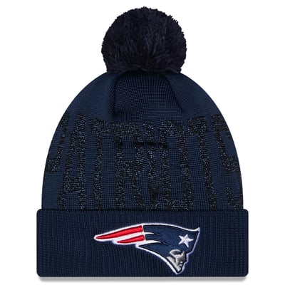 New England Patriots New Era Women's Shimmer Cuffed Knit Hat with Pom - Navy