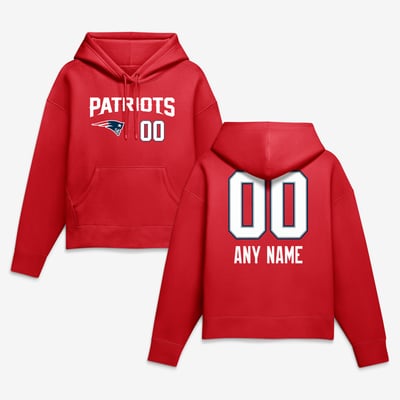 New England Patriots Women's Touchdown Wordmark Personalized Name & Number Hoodie - Red