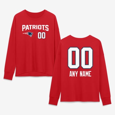 New England Patriots Women's Touchdown Wordmark Personalized Name & Number Long Sleeve T-Shirt - Red