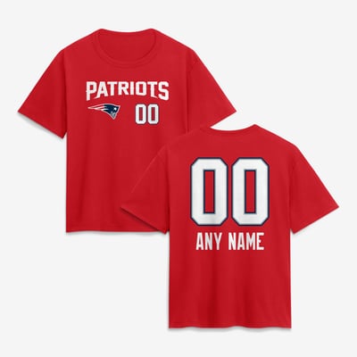 New England Patriots Women's Touchdown Wordmark Personalized Name & Number T-Shirt - Red
