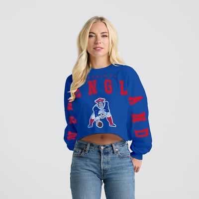 New England Patriots Spirit Jersey Women's Cropped Long Sleeve T-Shirt - Royal