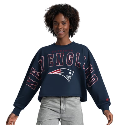 New England Patriots Starter Women's Bleachers Cropped Sweatshirt - Navy