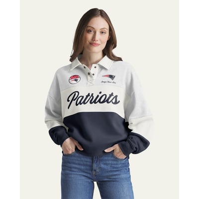 New England Patriots Stoney Clover Lane x '47 Women's Cursive Paneled Rugby Fleece Shirt - Gray/Navy