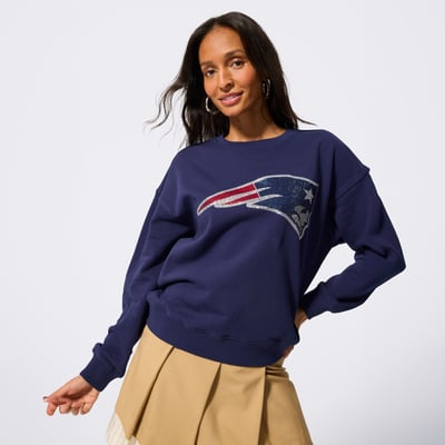  New England Patriots Terez Women's Gemstone Logo Crew - Navy