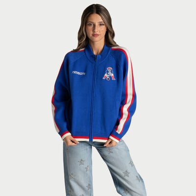 New England Patriots The Wild Collective Women's Raglan Tri-Blend Full-Zip Sweater - Royal