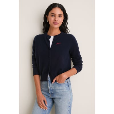New England Patriots Tuckernuck Women's Full-Button Cashmere Cardigan - Navy