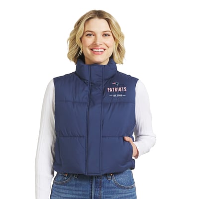  New England Patriots WEAR by Erin Andrews Women's Cropped Puffer Full-Zip Vest - Navy