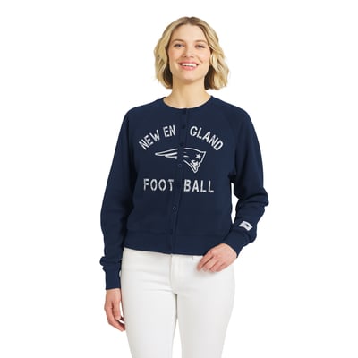  New England Patriots WEAR by Erin Andrews Women's Heathered Crew Cardigan Sweater - Navy