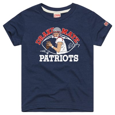 Drake Maye New England Patriots Homage Youth Player Graphic Tri-Blend T-Shirt - Navy